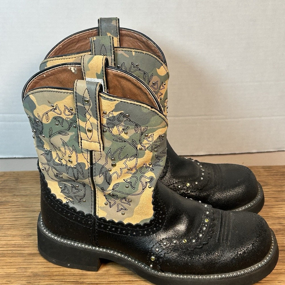 ARIAT FAT BABY Cowboy Boots 9 B Womens Camo Print Leather Roper Boot - Picture 5 of 12